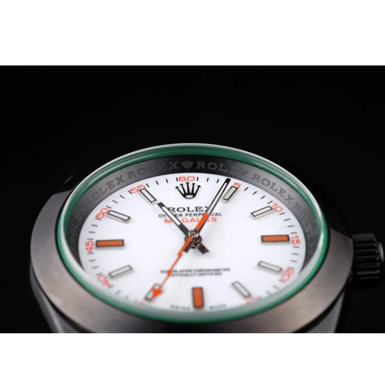 Aaa replica watch Green Dial Rolex White Milgauss Pro-Hunter Tinted Saphire 0727